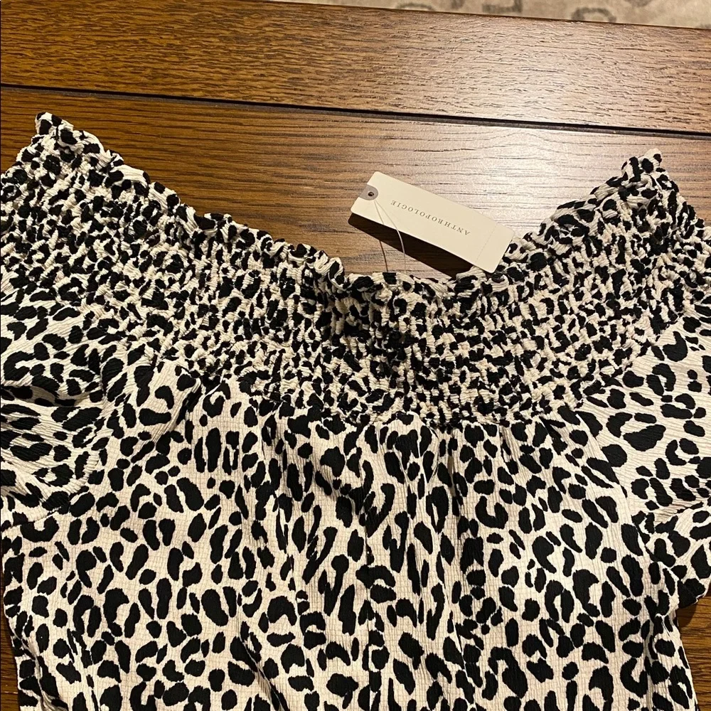 Anthropologie Kyra animal print wide leg off shoulder Jumpsuit small NWT